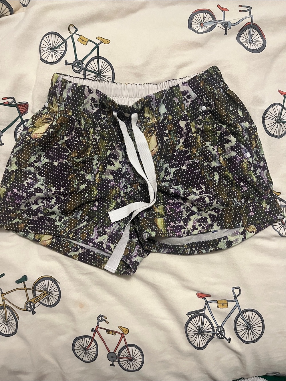 lululemon athletica Olive, Black & Purple Printed Athletic Shorts